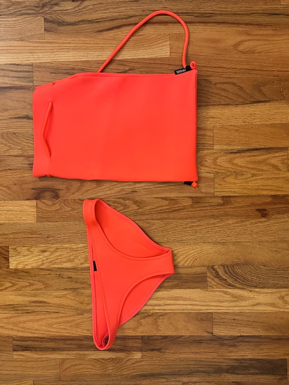 TRIANGL Neon Coral Neoprene High-Waist Bikini Bottoms Small with Matching Mesh S